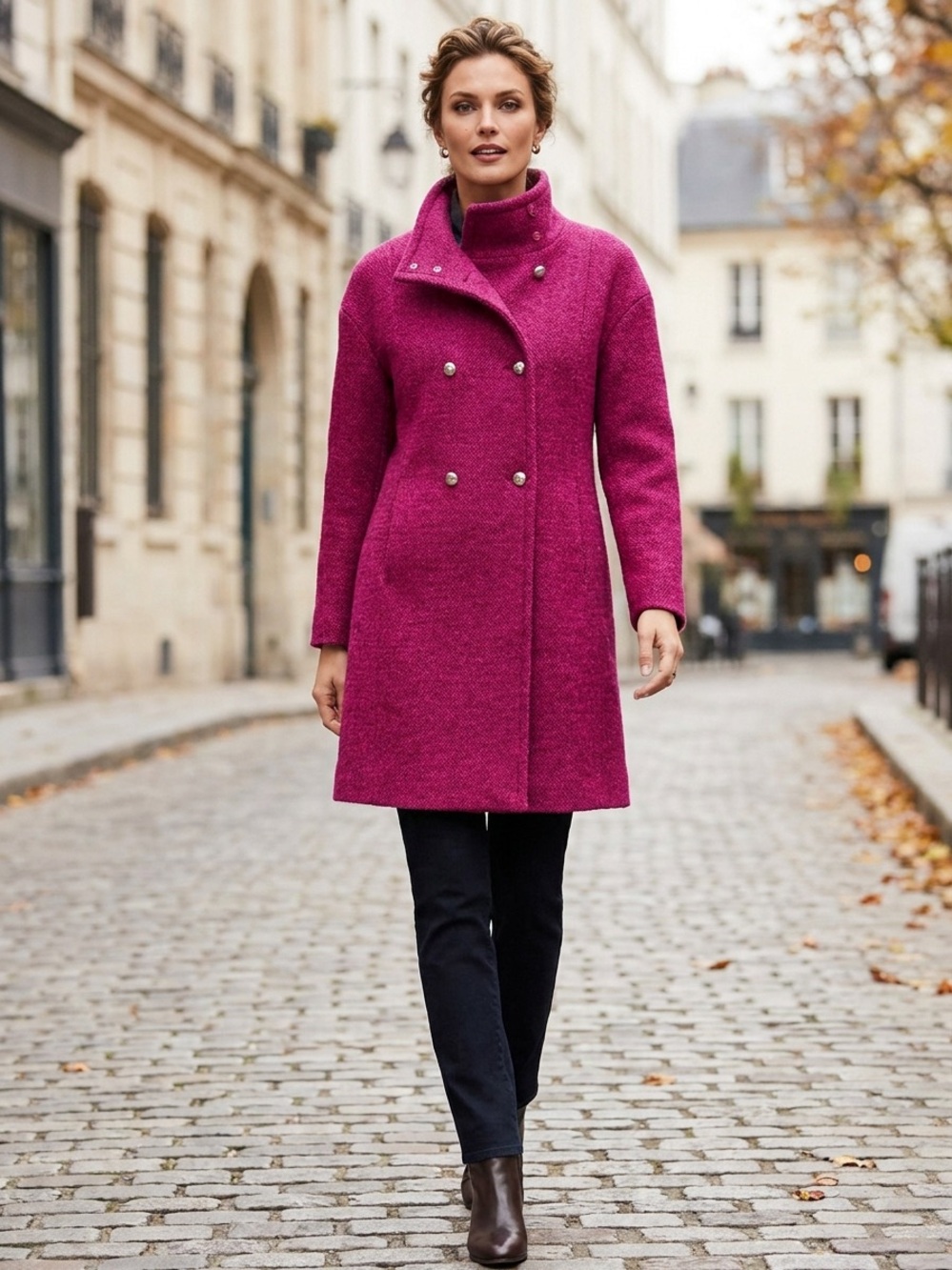 Talbots Fuchsia Wool-Blend Double-Breasted Pea Coat
